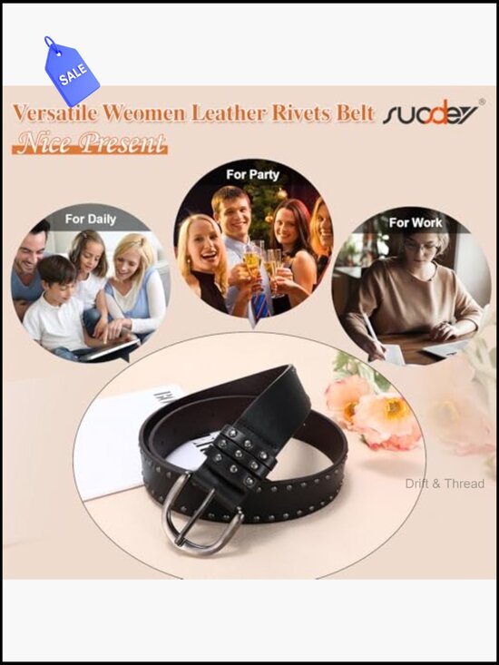 Women\'s Studded Faux Leather Belt with Silver Buckle main image 5